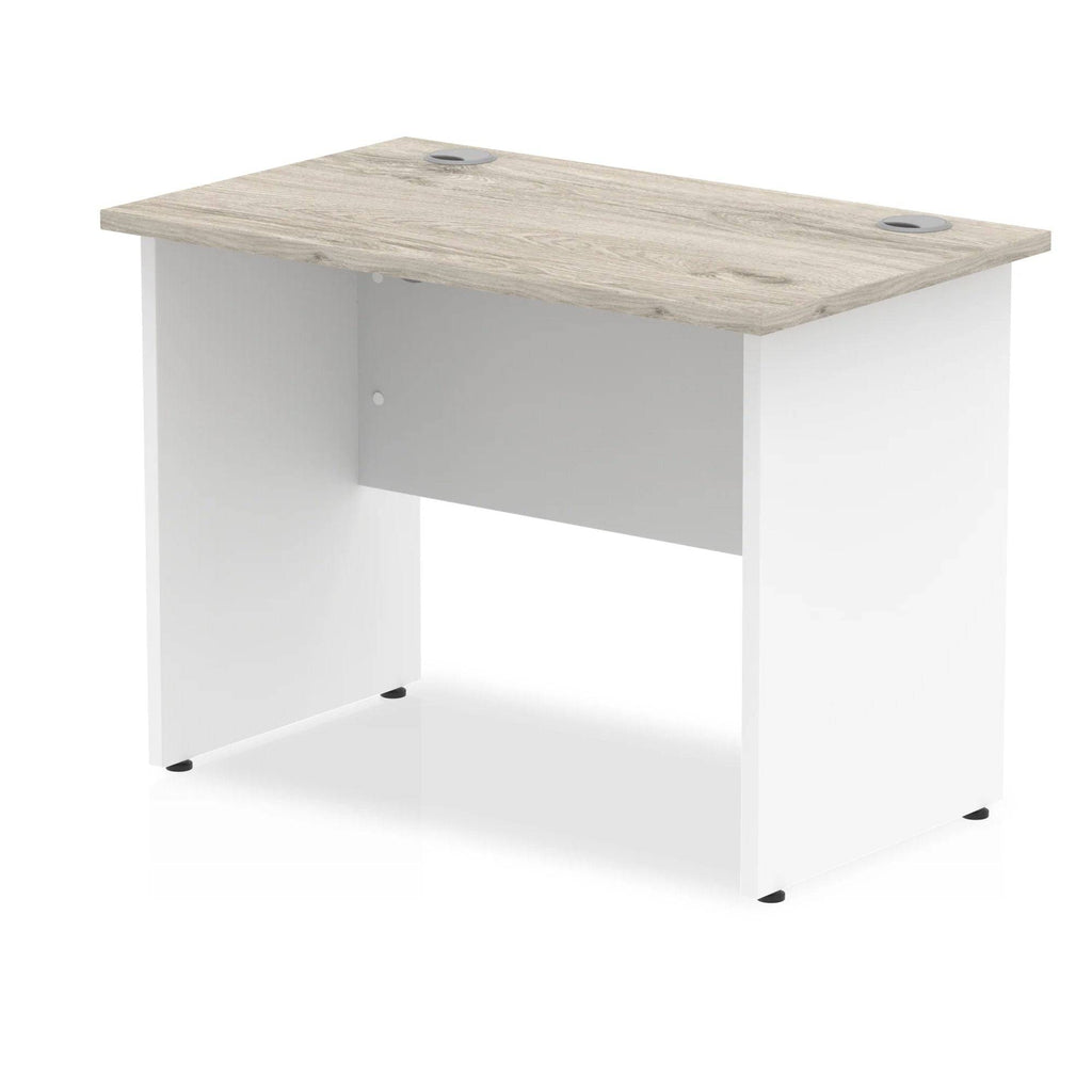 Impulse 600mm Straight Desk with Grey Oak Top and White Panel End Leg - Price Crash Furniture