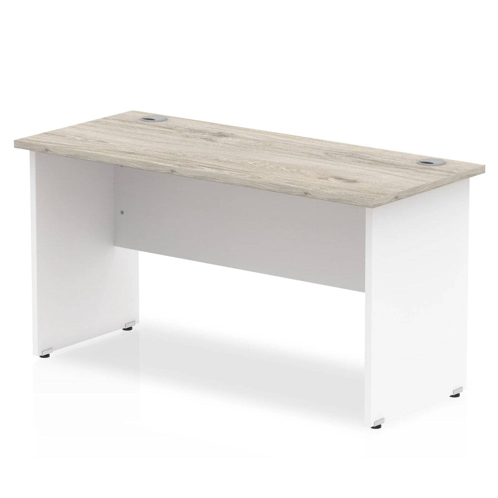 Impulse 600mm Straight Desk with Grey Oak Top and White Panel End Leg - Price Crash Furniture