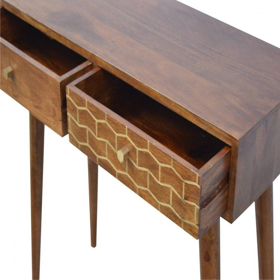 2 Drawer Chestnut Writing Desk With Gold Inlay Drawer Front - Price Crash Furniture