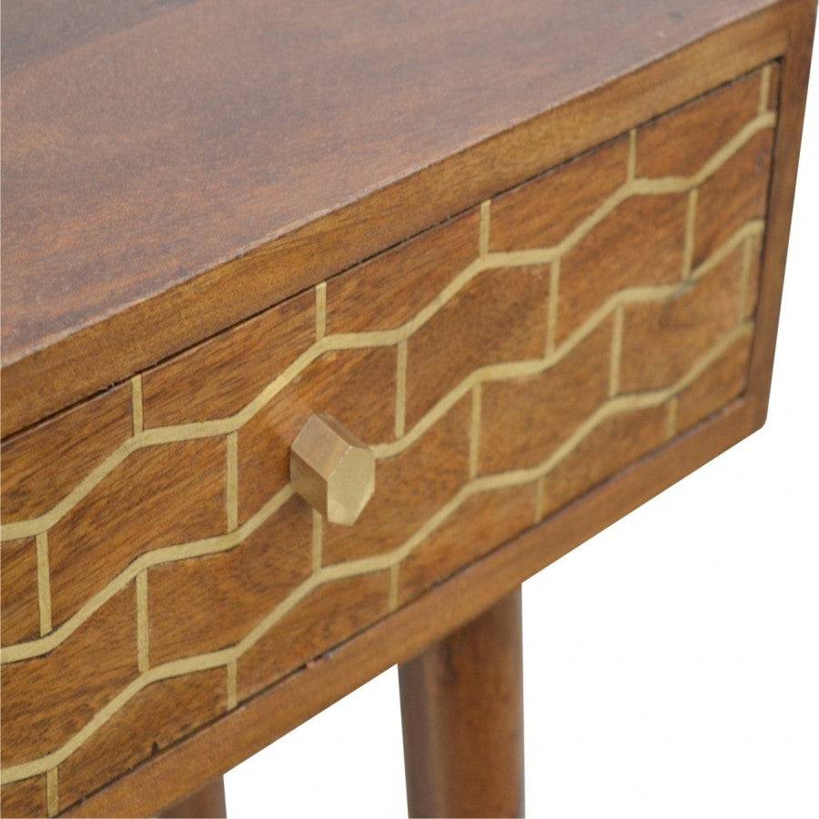 2 Drawer Chestnut Writing Desk With Gold Inlay Drawer Front - Price Crash Furniture