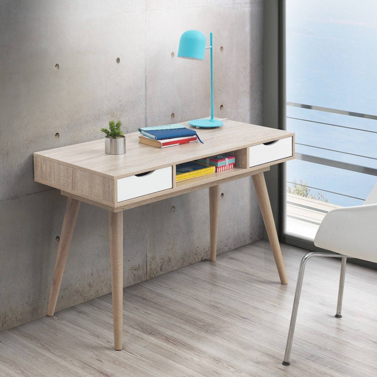 Alford Desk in Sonoma Oak and White by TAD - Price Crash Furniture