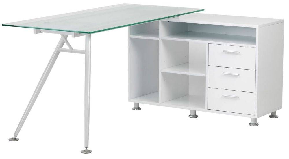 Alphason Augusta Premium White & Glass Corner Desk Workstation - Price Crash Furniture