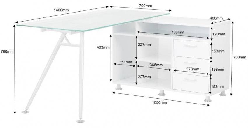 Alphason Augusta Premium White & Glass Corner Desk Workstation - Price Crash Furniture