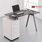 Alphason Cleveland 4 White & Smoked Glass Desk with Pedestal Drawers - Price Crash Furniture