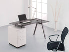 Alphason Cleveland 4 White & Smoked Glass Desk with Pedestal Drawers - Price Crash Furniture