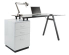 Alphason Cleveland 4 White & Smoked Glass Desk with Pedestal Drawers - Price Crash Furniture