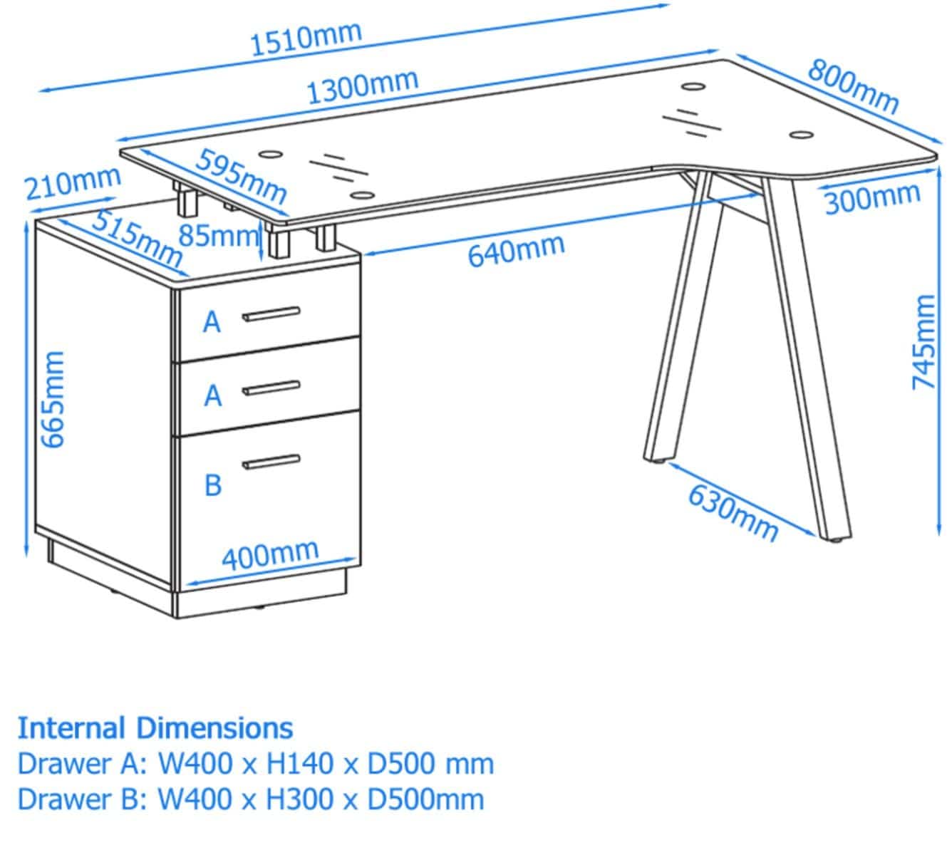 Alphason Cleveland 4 White & Smoked Glass Desk with Pedestal Drawers - Price Crash Furniture