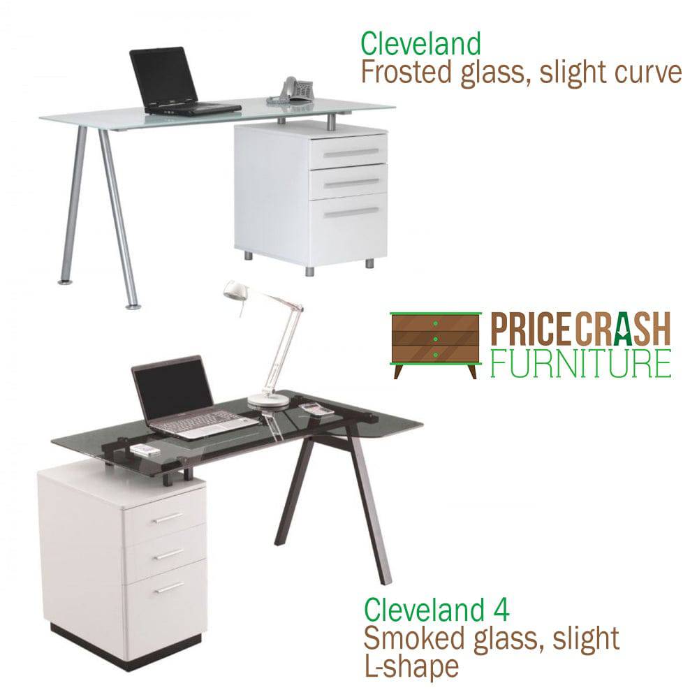 Alphason Cleveland 4 White & Smoked Glass Desk with Pedestal Drawers - Price Crash Furniture