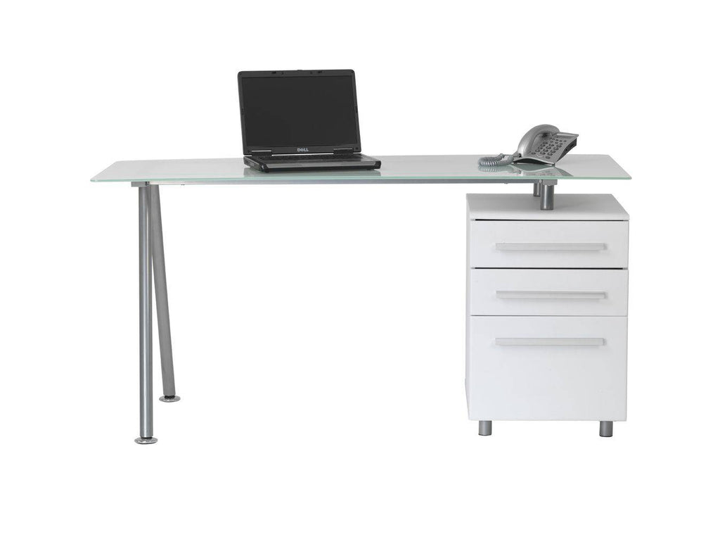 Alphason Cleveland White & Glass Computer Desk with Pedestal Drawers - Price Crash Furniture
