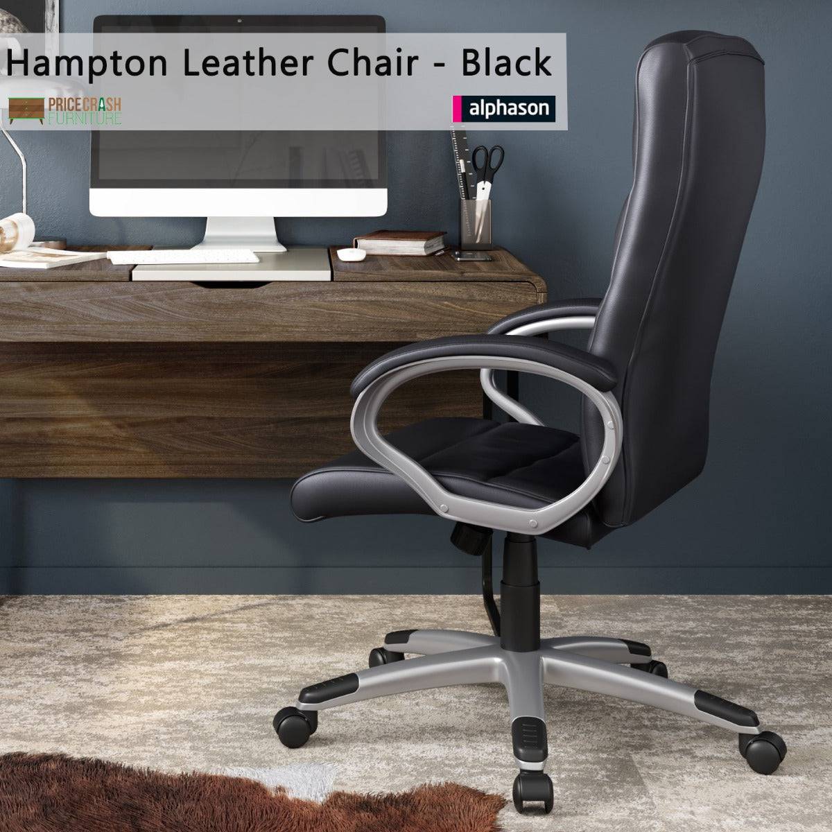 Alphason Hampton Leather Office Chair in Black - Price Crash Furniture