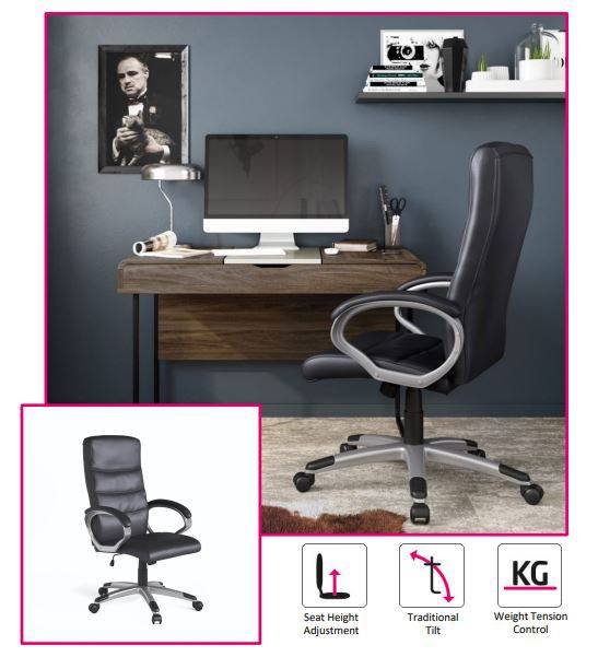 Alphason Hampton Leather Office Chair in Black - Price Crash Furniture