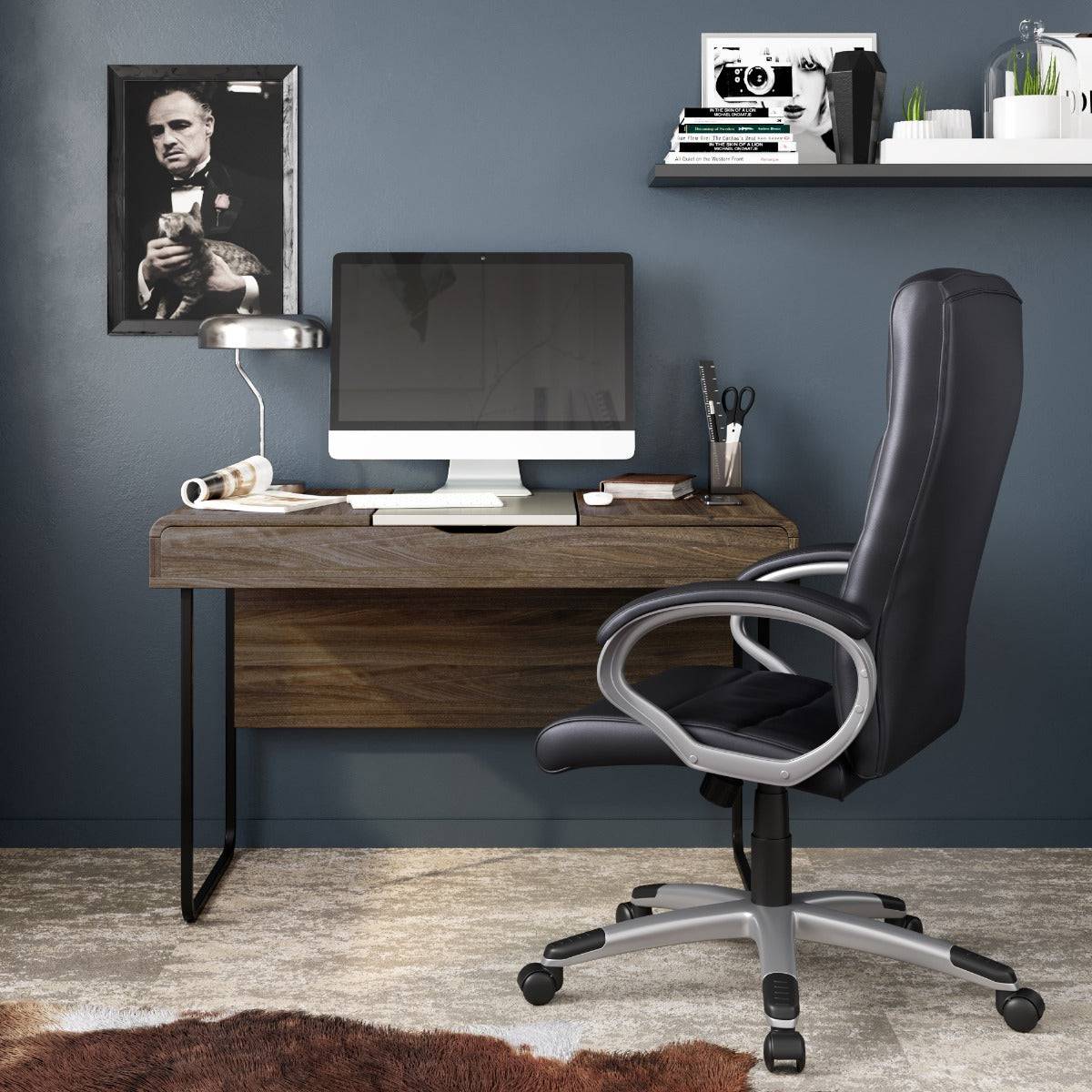 Alphason Hampton Leather Office Chair in Black - Price Crash Furniture