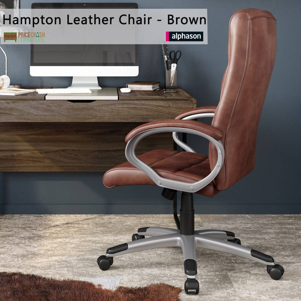Alphason Hampton Leather Office Chair in Brown - Price Crash Furniture