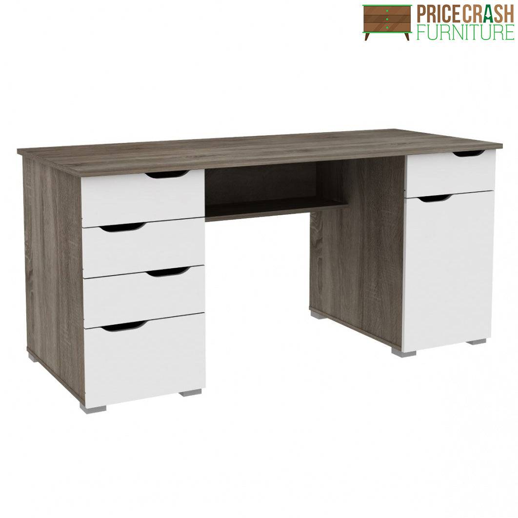 Alphason Kentucky Home Office Desk in Dark Oak & Gloss White - Price Crash Furniture