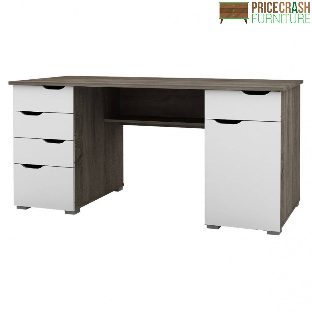 Alphason Kentucky Home Office Desk in Dark Oak & Gloss White - Price Crash Furniture