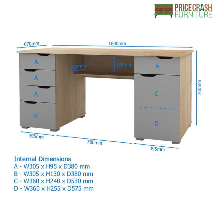 Alphason Kentucky Home Office Desk in Dark Oak & Gloss White - Price Crash Furniture