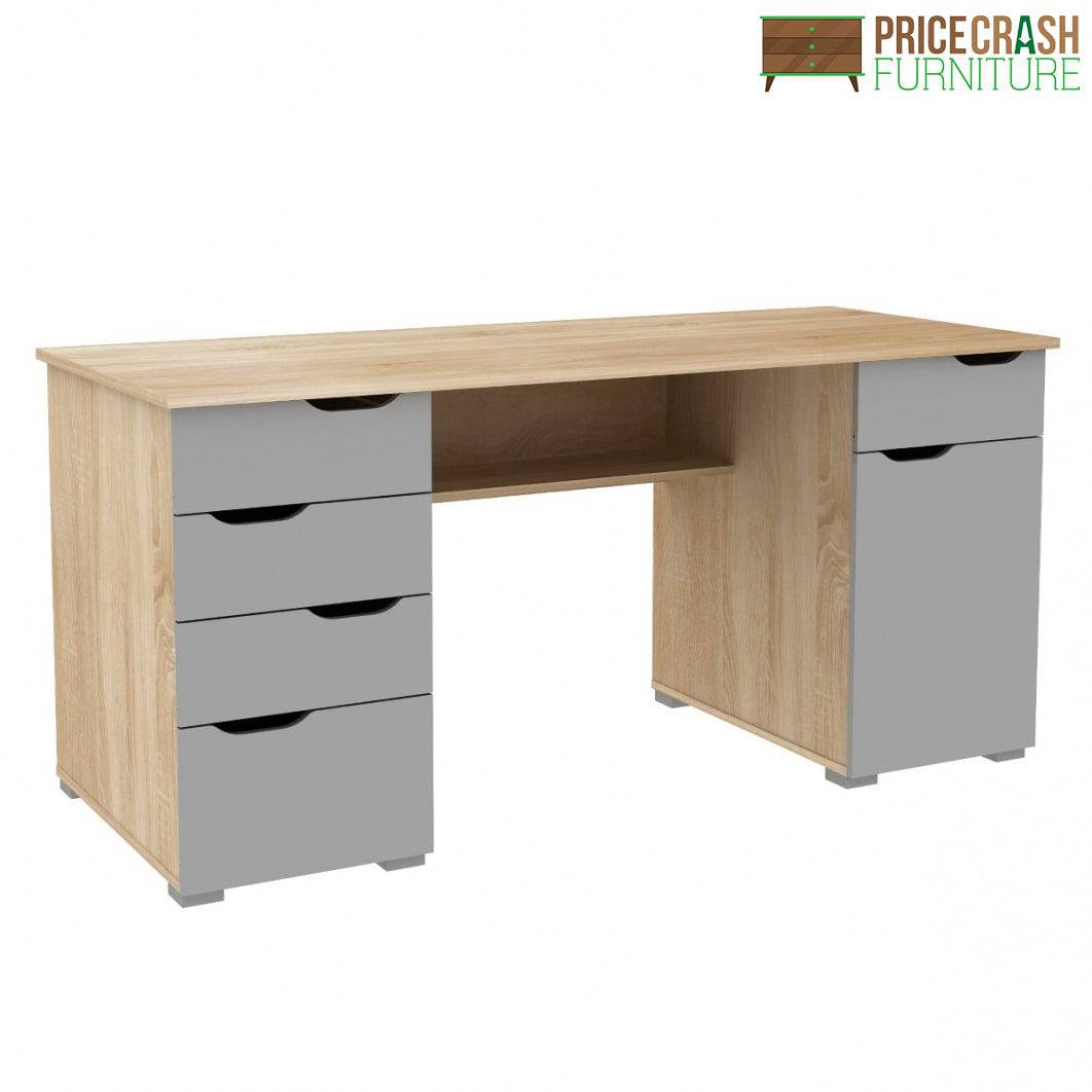 Alphason Kentucky Home Office Desk in Light Oak & Gloss Grey - Price Crash Furniture