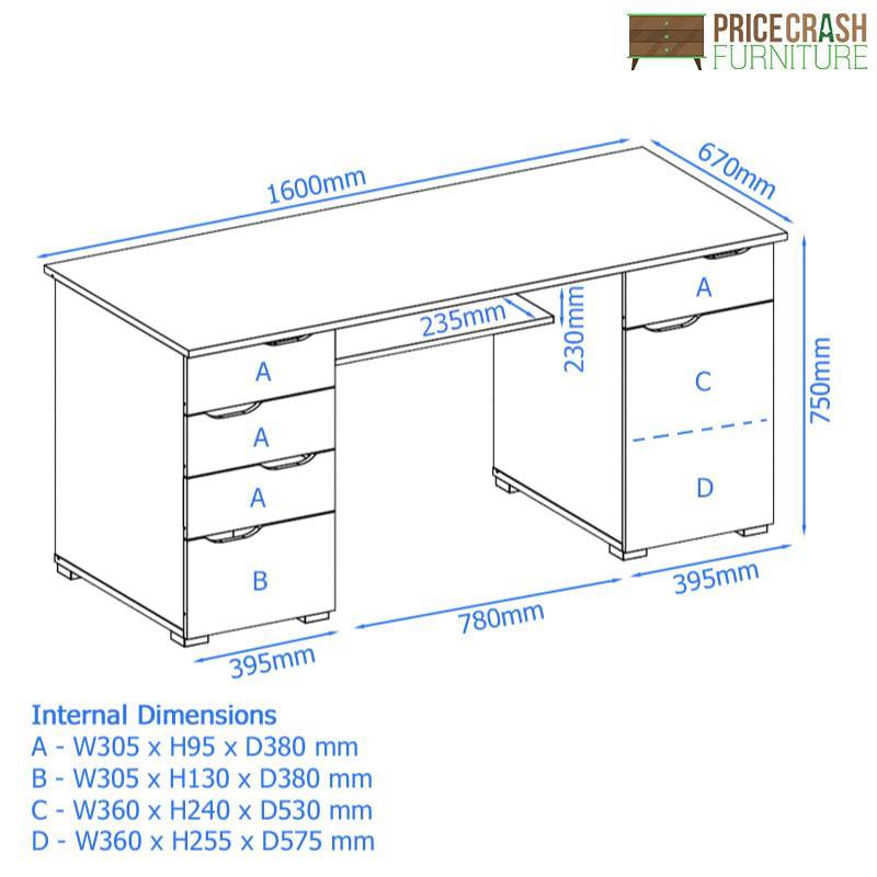 Alphason Kentucky Home Office Desk in Light Oak & Gloss Grey - Price Crash Furniture