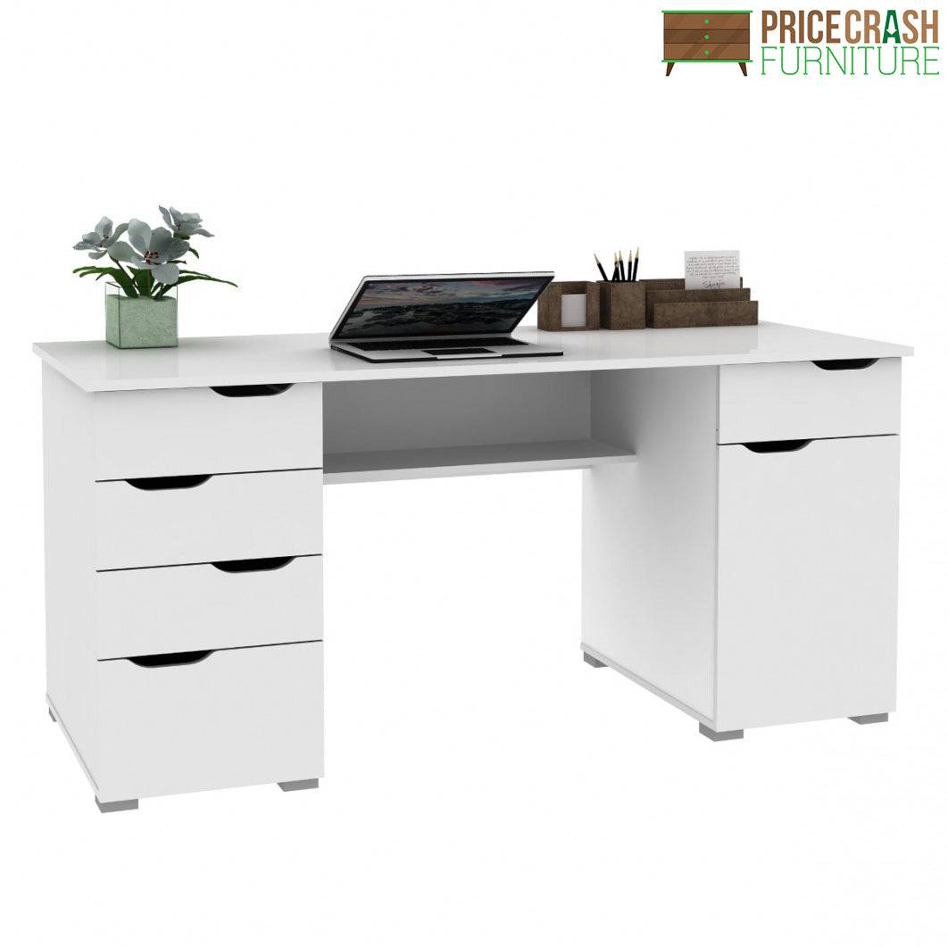 Alphason Kentucky Home Office Desk in White Oak & Gloss White - Price Crash Furniture