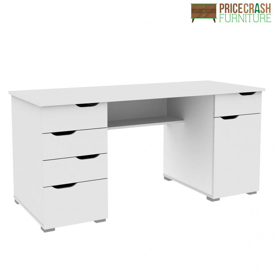 Alphason Kentucky Home Office Desk in White Oak & Gloss White - Price Crash Furniture