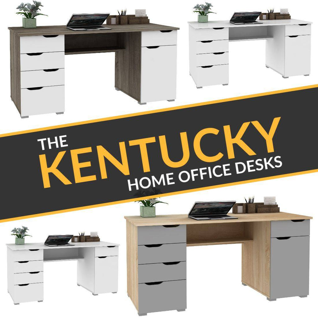 Alphason Kentucky Home Office Desk in White Oak & Gloss White - Price Crash Furniture