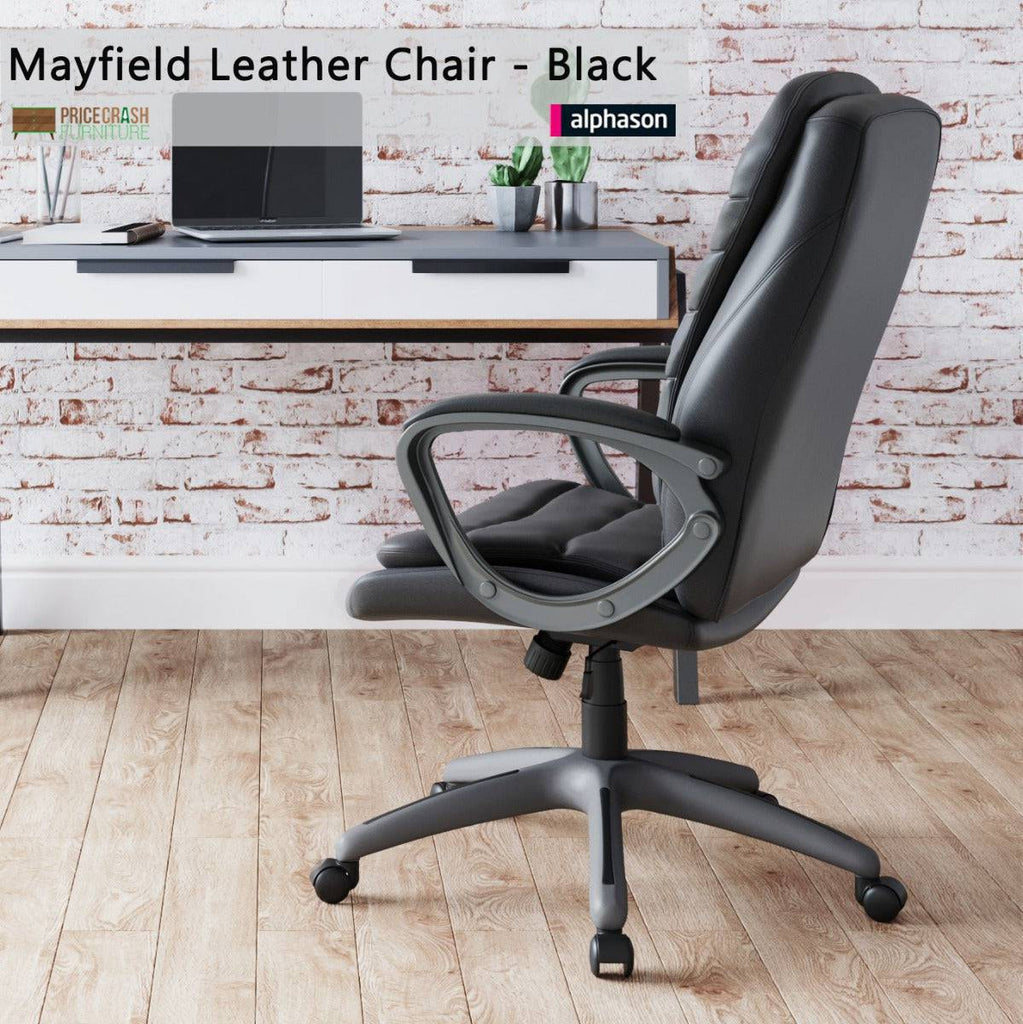 Alphason Mayfield Leather Executive Office Chair in Black - Price Crash Furniture