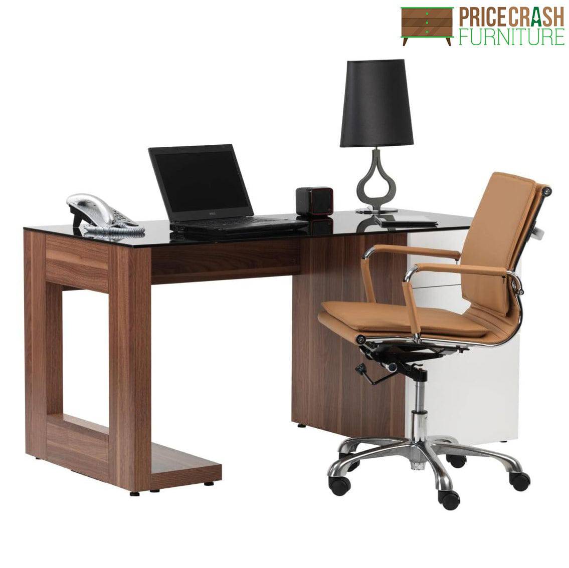 Alphason Sorbonne Executive Computer Desk in Walnut and White - Price Crash Furniture