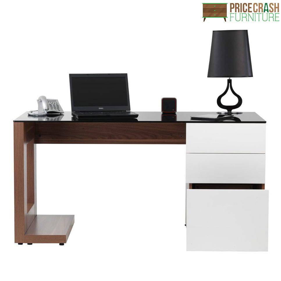 Alphason Sorbonne Executive Computer Desk in Walnut and White - Price Crash Furniture