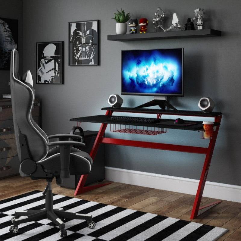 Aries Carbon Fibre Effect Gaming Desk with Storage by Alphason - Price Crash Furniture