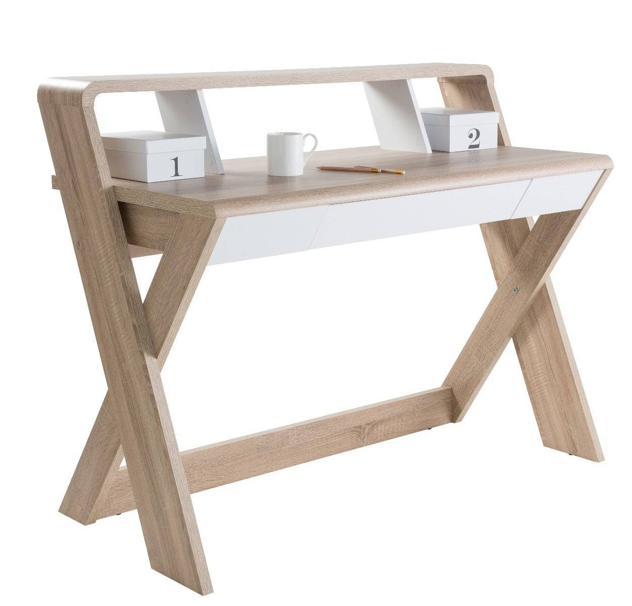 Aspen Light Oak and White Trestle Desk by Alphason - Price Crash Furniture