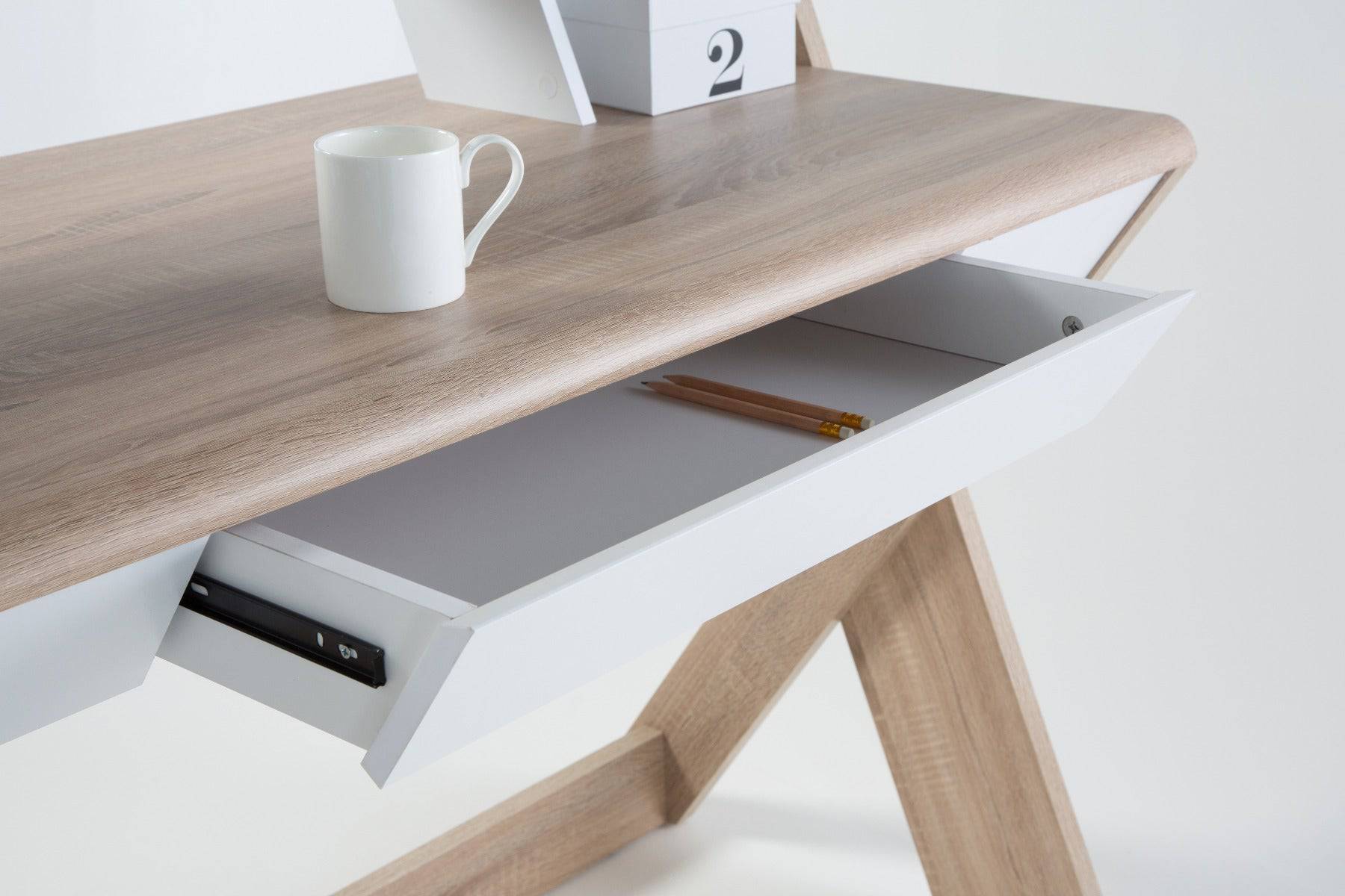 Aspen Light Oak and White Trestle Desk by Alphason - Price Crash Furniture