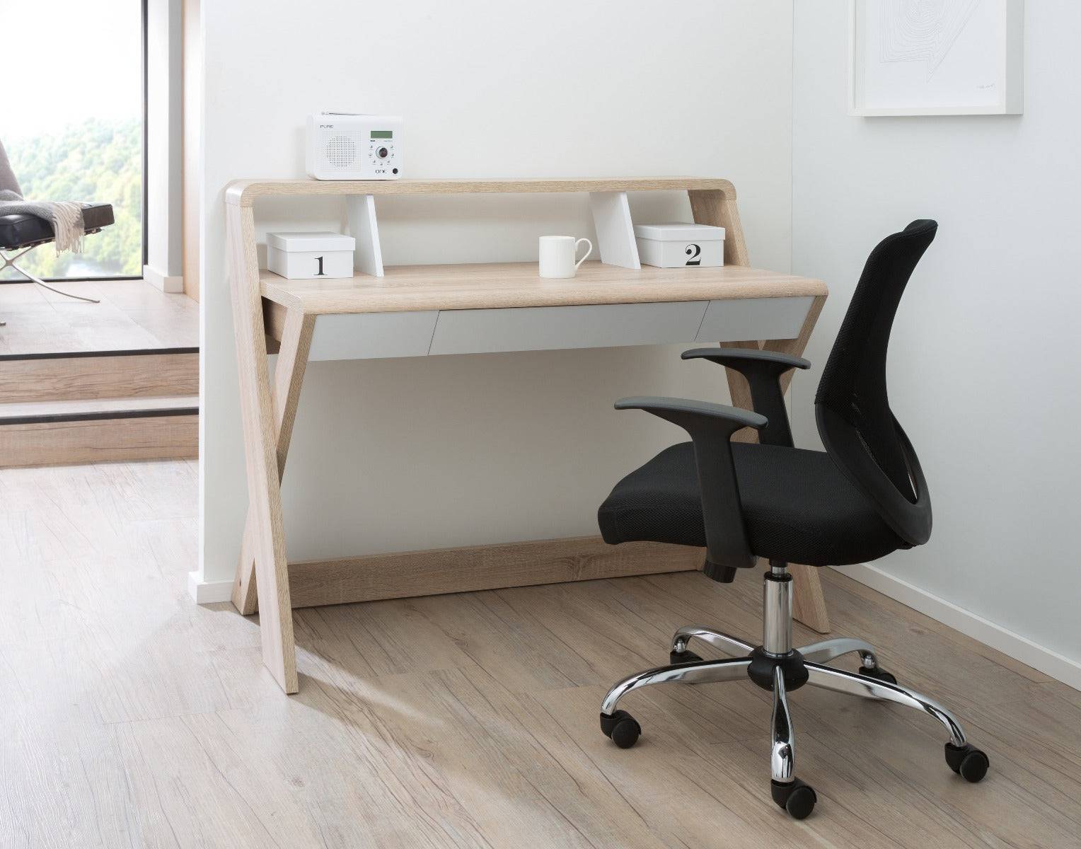 Aspen Light Oak and White Trestle Desk by Alphason - Price Crash Furniture