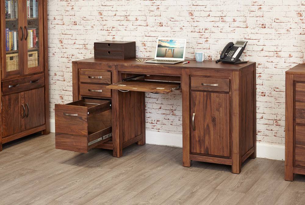 Baumhaus Mayan Walnut Twin Pedestal Computer Desk - CWC06B - Price Crash Furniture