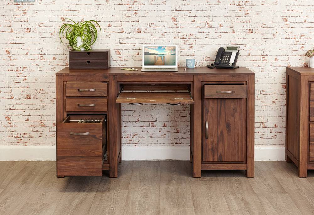 Baumhaus Mayan Walnut Twin Pedestal Computer Desk - CWC06B - Price Crash Furniture