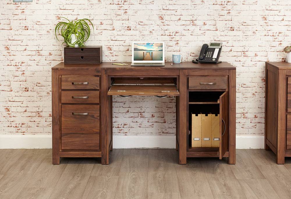 Baumhaus Mayan Walnut Twin Pedestal Computer Desk - CWC06B - Price Crash Furniture