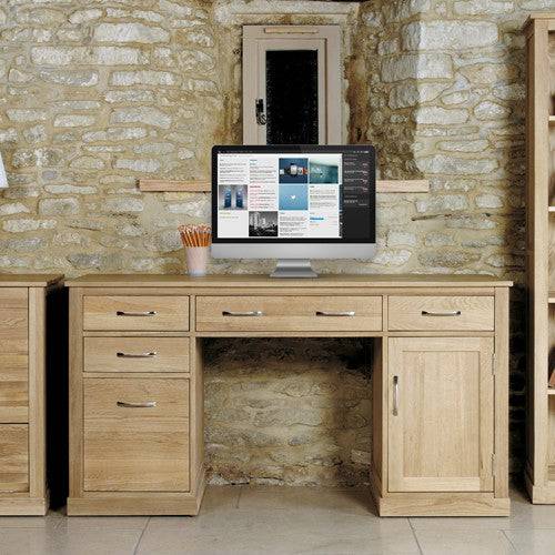 Baumhaus Mobel Oak Large Hidden Office Twin Pedestal Desk - COR06D - Price Crash Furniture