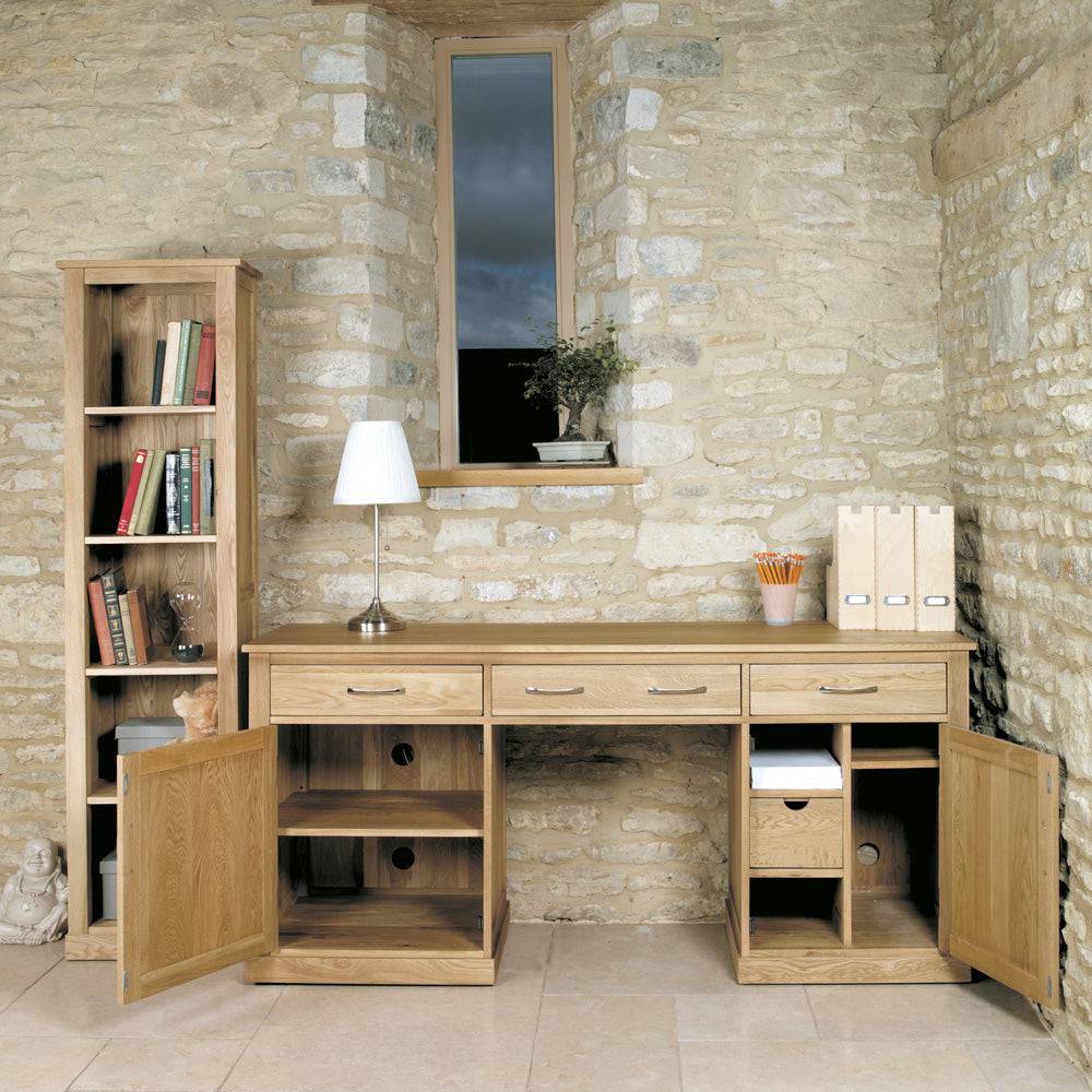 Baumhaus Mobel Oak Single Pedestal Computer Desk - COR06B - Price Crash Furniture