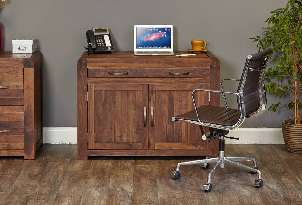 Baumhaus Shiro Walnut Hidden Home Office - CDR06A - Price Crash Furniture