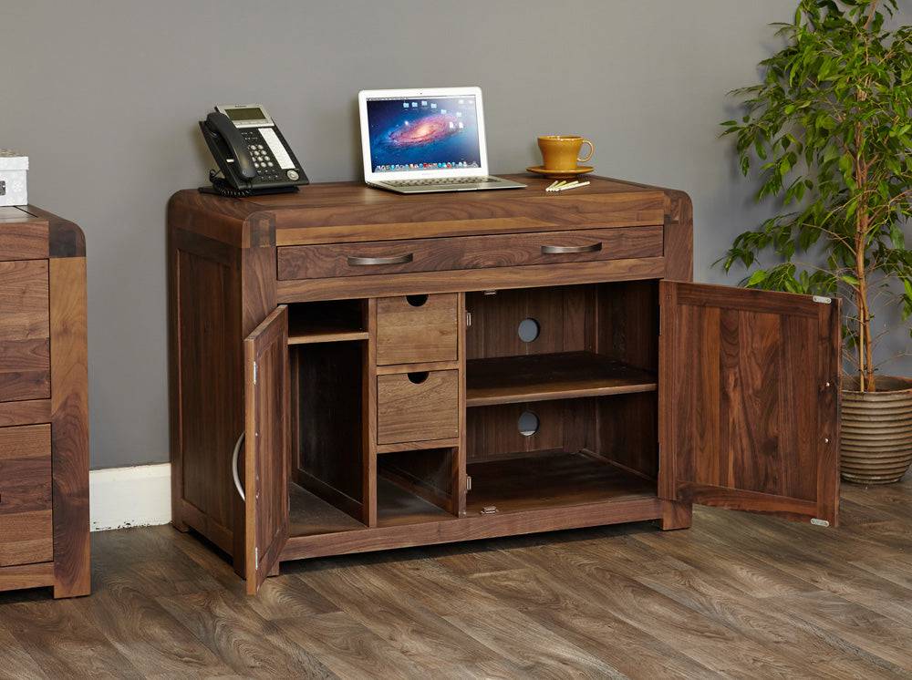 Baumhaus Shiro Walnut Hidden Home Office - CDR06A - Price Crash Furniture