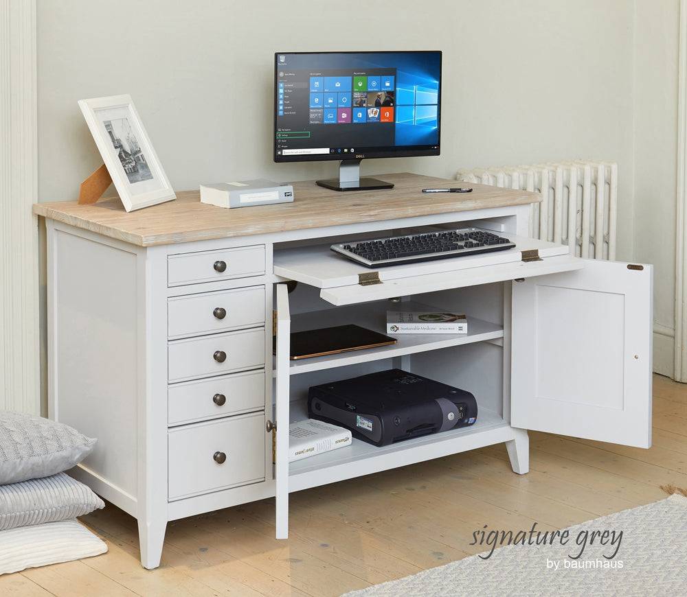 Baumhaus Signature Grey Hidden Home Office Desk - Price Crash Furniture