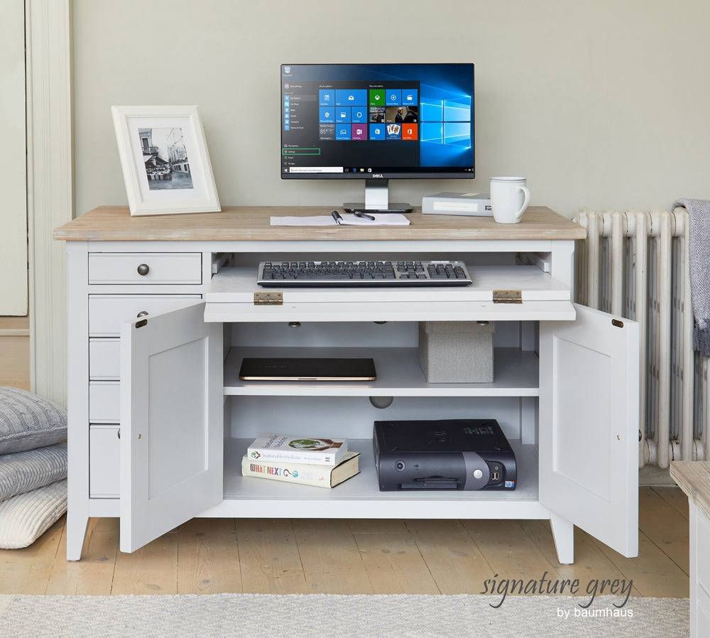 Baumhaus Signature Grey Hidden Home Office Desk - Price Crash Furniture
