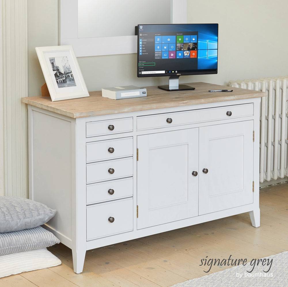 Baumhaus Signature Grey Hidden Home Office Desk - Price Crash Furniture