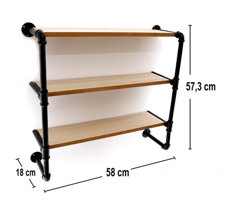 Black Pipe & Wooden Shelves 58cm - Price Crash Furniture