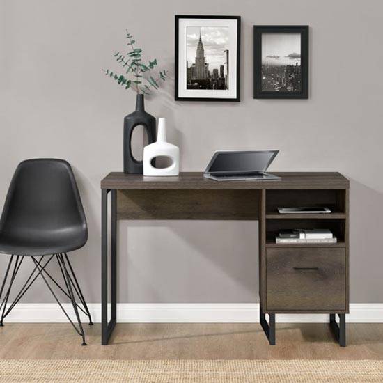 Candon Medium Brown Laptop and Computer Desk with Pedestal by Dorel - Price Crash Furniture