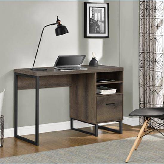 Candon Medium Brown Laptop and Computer Desk with Pedestal by Dorel - Price Crash Furniture