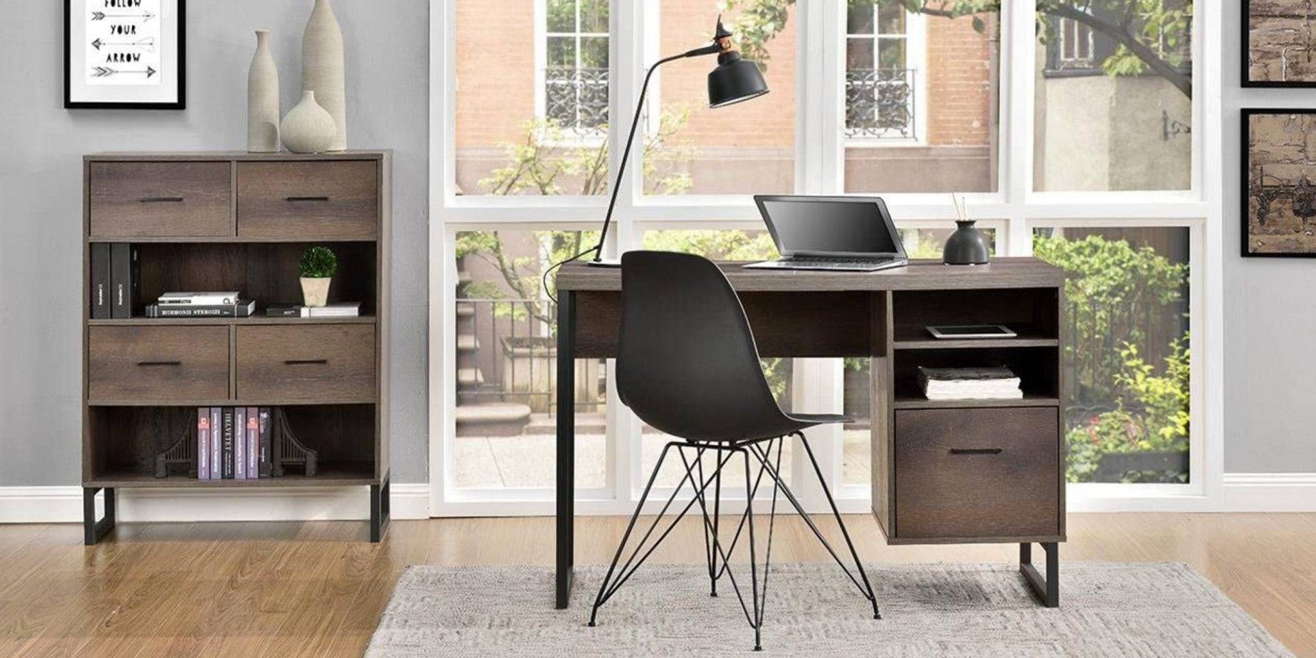 Candon Medium Brown Laptop and Computer Desk with Pedestal by Dorel - Price Crash Furniture