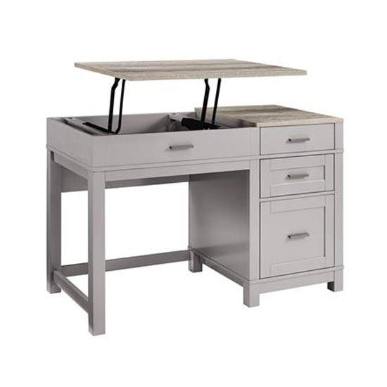 Carver Sit or Stand Lift Top Desk in Grey and Weathered Oak by Dorel - Price Crash Furniture