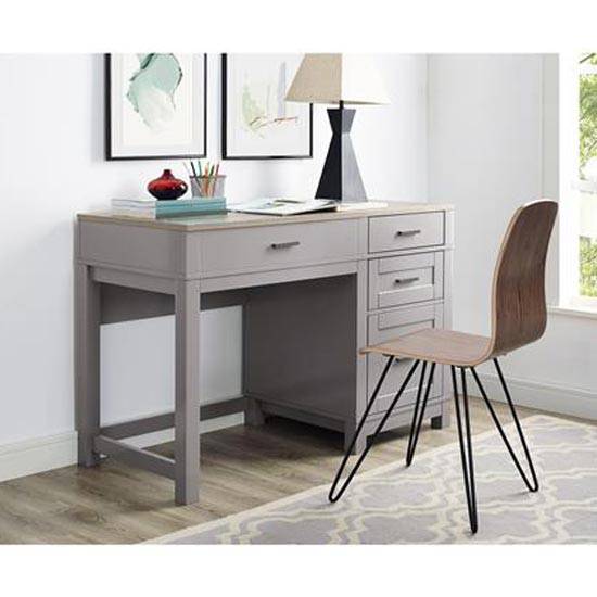 Carver Sit or Stand Lift Top Desk in Grey and Weathered Oak by Dorel - Price Crash Furniture