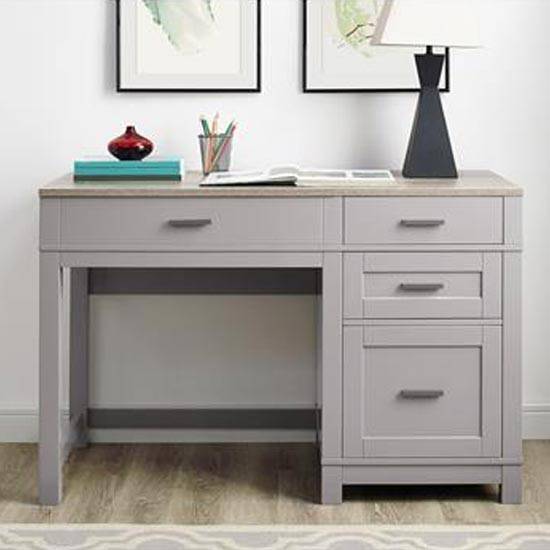 Carver Sit or Stand Lift Top Desk in Grey and Weathered Oak by Dorel - Price Crash Furniture