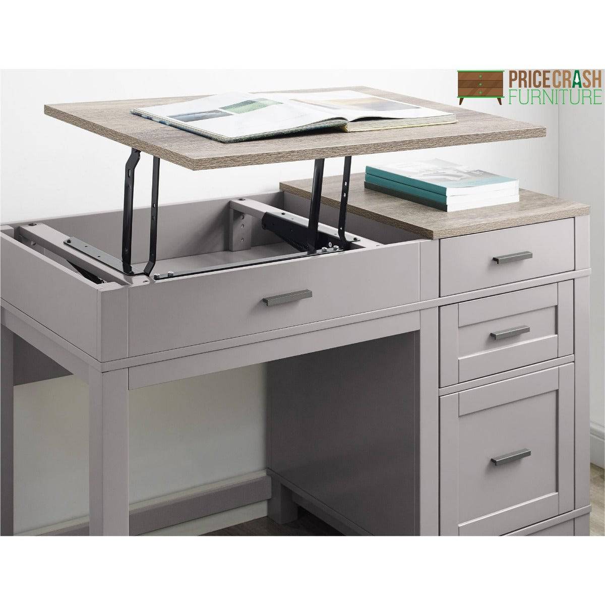 Carver Sit or Stand Lift Top Desk in Grey and Weathered Oak by Dorel - Price Crash Furniture